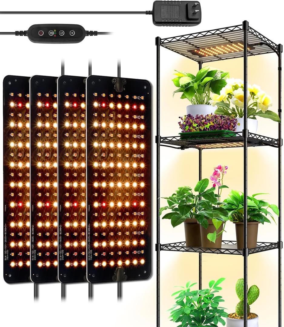 Barrina Grow Lights Panel for Indoor Plants, 40W (4 x 10W), Full Spectrum, Ultra-Thin, with 3/6/12H Auto On/Off Timer, 8 Dimmable Levels, 3 Spectrum Modes, for Greenhouse, Seedlings, 4-Pack