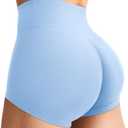 YEOREO Women's Biker Shorts 2.5" No Front Seam Elysina High Waist Hidden Scrunch Workout Gym Yoga Running Shorts (Airy Blue, Small)