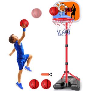 Kids Basketball Hoop with Electronic Scoreboard Adjustable Height 3.4ft-5.9ft Basketball Goals Toddler Basketball Hoop Indoor Outdoor Outside Backyard Basketball Toys Boys Girls Gift Age 3 4 5 6 7 8