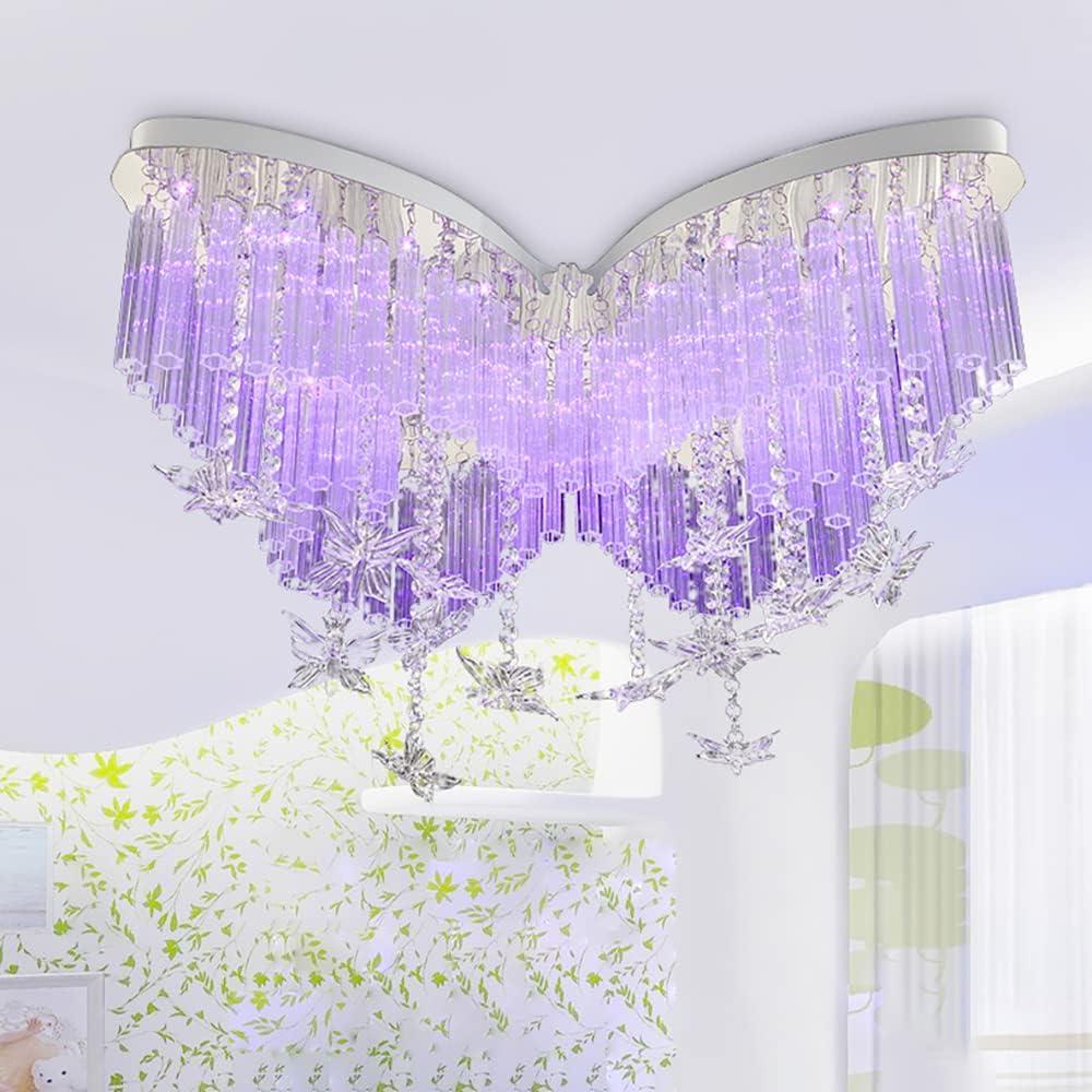 Butterfly Chandelier, Crystal Flush Mount Ceiling Light, Elegant Drop Ceiling Lighting, Dimmable Girl Decor Lighting for Dining Room Nursery (31.4")
