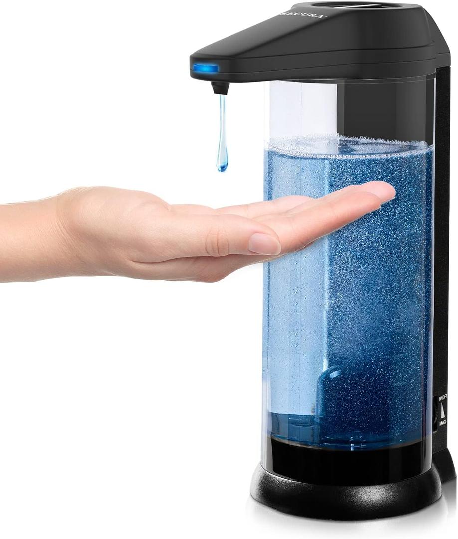 Secura 17oz Automatic Liquid Soap Dispenser, Touchless Battery Operated Hand Soap Dispenser with Adjustable Soap Dispensing Volume Control Dial, Personal Care Dispenser (Black) (500ml)