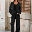 Tankaneo Womens 2 Piece Sweater Sets Oversized Tie Front Cardigan Elastic Waist Pants 2025 Matching Loungewear (Black, S)