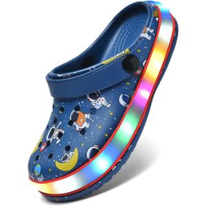 XPKWS Toddler Kids Clogs Boys Girls LED Garden Shoes Light up Sandals Slip on Quick Dry Beach Slippers (Yhy-navy)