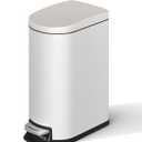 Garvee 2.6 gal / 10 L Metal Bathroom Trash Can with Lid, Slim Waterproof Garbage Can for Bedroom, Small Stepon Trash Bin with Inner Bucket, Rear Handle, Soft Close Lid, White