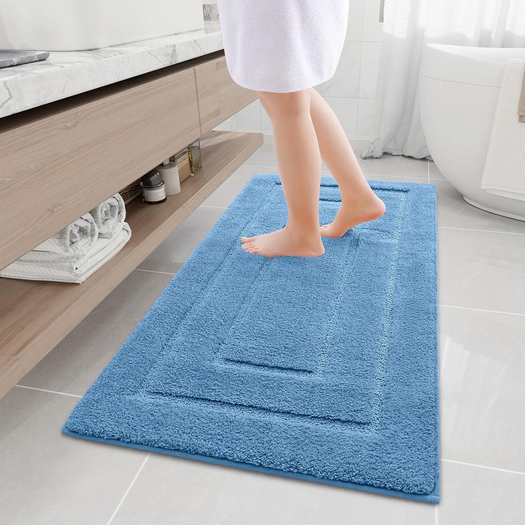 Buganda Bathroom Rugs, 47" x 24", Soft and Absorbent Microfiber Bath Rugs, Non-Slip Shaggy Shower Carpet, Machine Wash Dry Bath Mats for Bathroom Floor, Tub and Shower, Blue