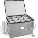 storageLAB Wine Glass Storage Containers, Hard Shell Organizer for Stemware and Glassware Sets, Stackable Wine Glass Storage Box with Dividers for Kitchen and Moving Supplies - 1 Pack, Gray