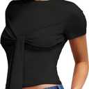 MakeMeChic Women's Knit Cap Sleeve Tops Mock Neck Shirts Slim Fitted Going Out Tees Y2k Clothes 2025 (XS)