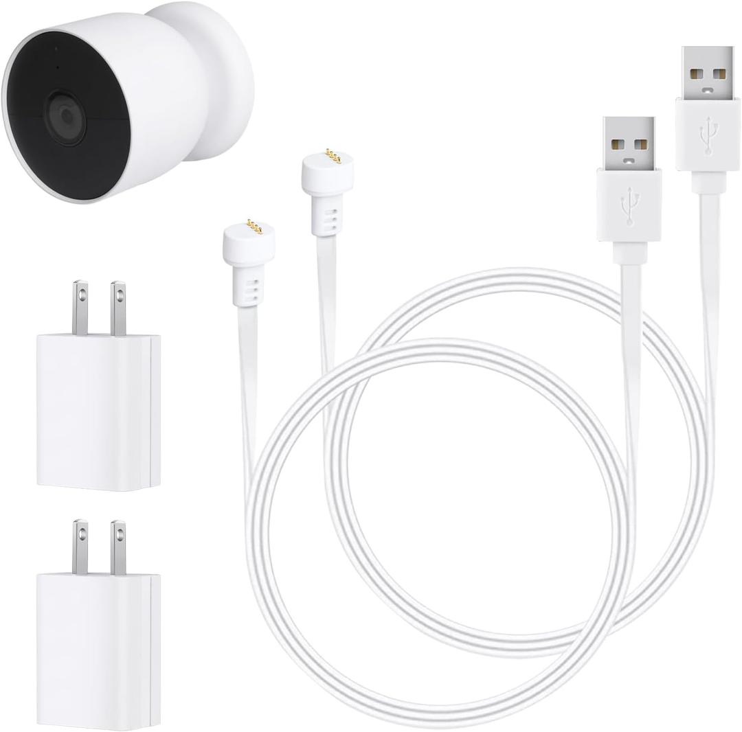 2 Pack 10ft/3m Power Cable Compatible with Google Nest Cam Outdoor or Indoor, Battery - Weatherproof Outdoor Power Cord with USB Power Adapter for Nest Camera (Battery) - White