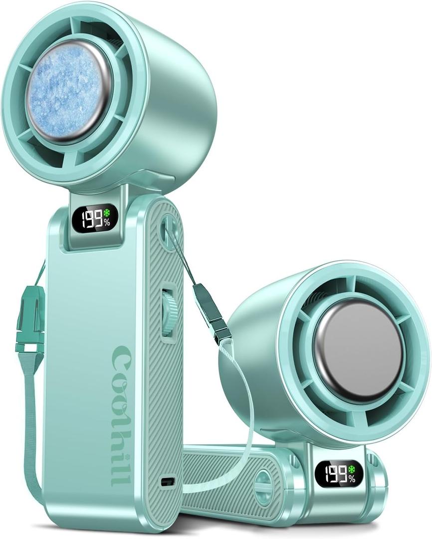 Handheld Portable Fan with Ice Cooler: 199-Speed 5500mAh Rechargeable Handheld Fan, 12H Time Hand Cooling Personal Fans with 20000 RPM Air Turbo Tech for Travel Outdoor (Green)