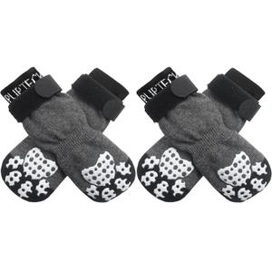 PUPTECK Anti-Slip Dog Socks with Double Sides Grips for Small Medium Large Dogs Hardwood Floors Prevents Licking, Dog Shoes for Hot Pavement Traction Control Paw Protector for Senior Dogs, Grey S (Small (4 Count))