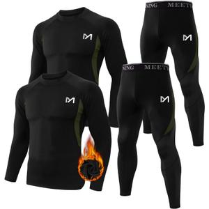 MEETYOO Thermal Underwear for Men,Men's Base Layer,2 Sets Long Johns Lined with Hunting Gear (Large, Black+black)