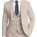 Men's Slim Fit 3-Piece Suit Set, Formal Wedding Tuxedo in Black, Light Champagne, Small