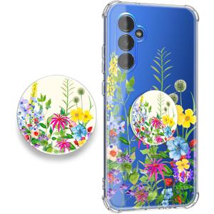 for Samsung Galaxy S26 Case Flowers and Marble [Buffertech 6.285ft Military-Grade Drop Protection] [Anti Peel Off Tech] Clear TPU Bumper 5G Phone Cover Design (Blooming Flowers with Holder)