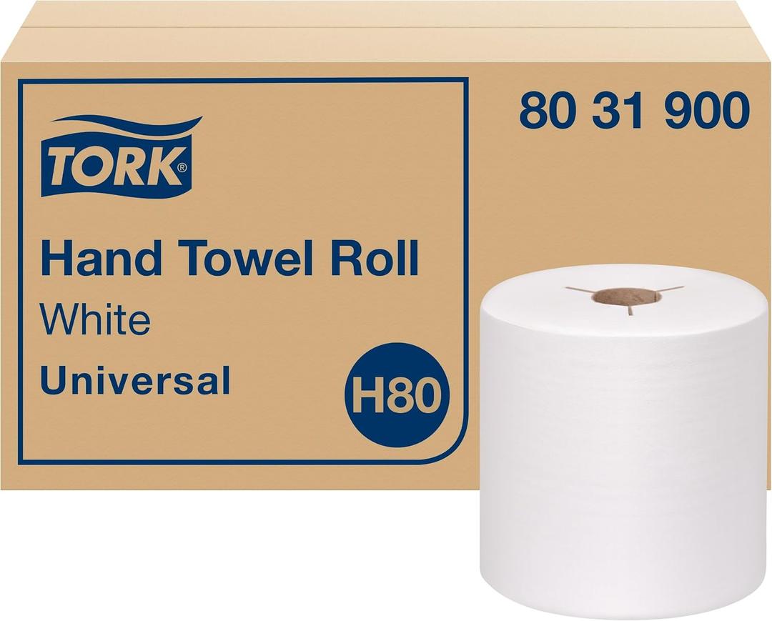 Tork Paper Hand Towel Roll White H80, Universal, 100% Recycled Fiber, 6 Rolls x 800 ft, 8031900, 6 Count