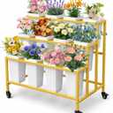 PROLEE Flower Display Stand with 12 Buckets, 3 Layers Flower Cart , Metal Flower Stand with Wheels, Moving Florist Bouquet Shelf, Gold