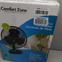 Comfort Zone Oscillating Table Fan with Adjustable Tilt, Convenient Push Button Controls, Quiet, 12 inch, 3 Speed, Desk Fan, Airflow 7.25 ft/sec, Ideal for Home, Bedroom, Dorm & Office, CZ121BK
