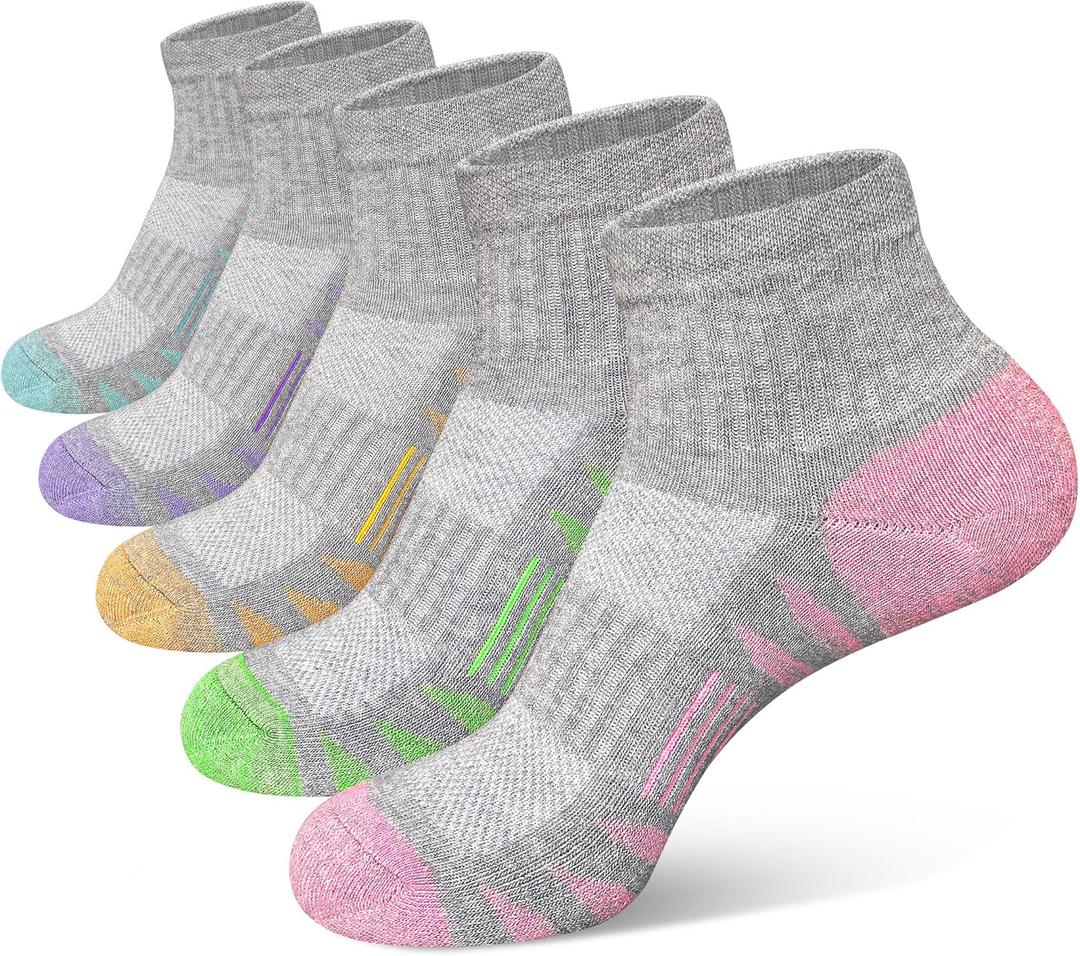 Heyoboy Womens Ankle Anti-blister Thick Cushioned Cotton Wicking Hiking Athletic Running Socks 5 Pairs, Size: 9-11