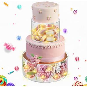 SAMYUCHO 2 Pcs Acrylic Cake Stand 6" Dx4 H 10" Dx4 H with Led Lights for Party Wedding Cake Stand Clear Cake Cupcake Display Stand Centerpiece Tier Floating Cup Cake Supports Stands for Stacking