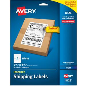 Avery Half-Sheet Printable Shipping Labels, 5.5" x 8.5" Customizable Stickers, White, 50 Blank Mailing Labels, Great for Mailing, Shipping, Organizing, and More (8126)