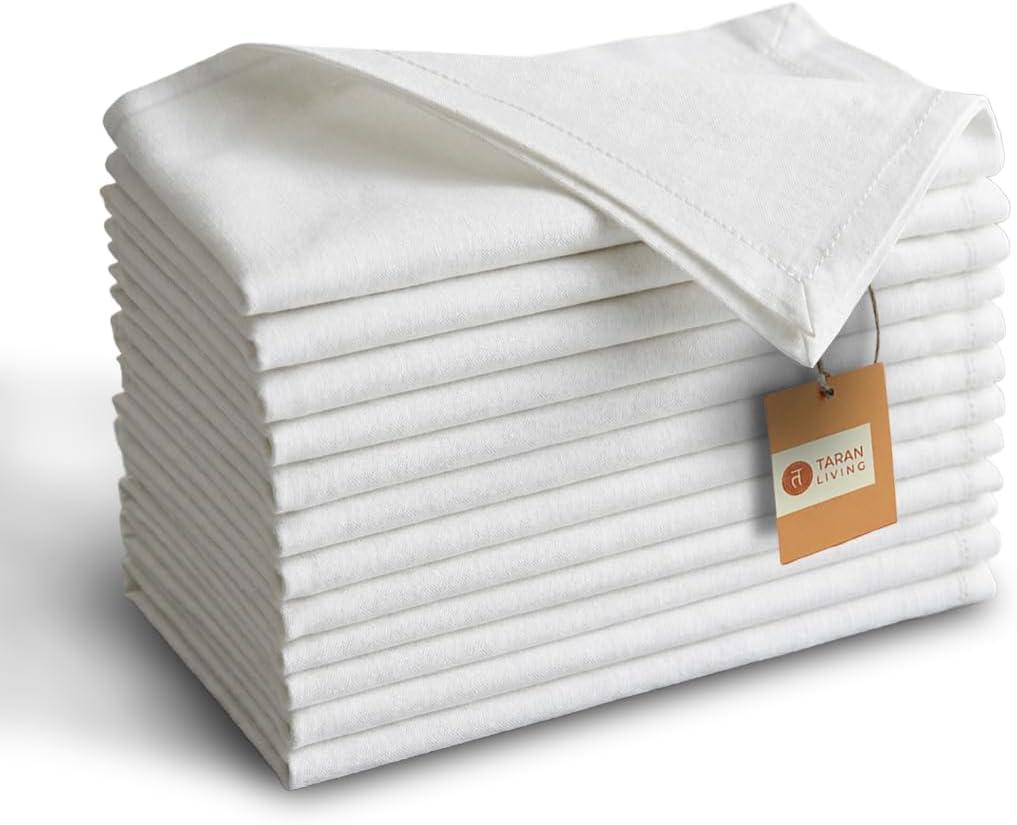 TARAN LIVING 100% Cotton Dinner Napkins Set of 12-18x18 Inch Washable White Cloth Napkins for Dining Table, Easter Party, Farmhouse Decor, Spring