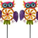 Oak & Lore 2 Pack Colorful Owl Wind Spinners Outdoor Metal Garden Wind Sculptures & Spinners with Stakes for Patio, Lawn, Backyard Outdoor Decor