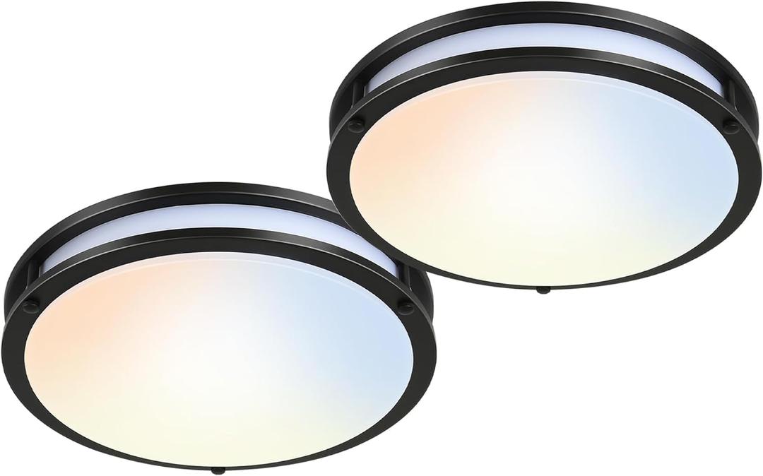 hykolity 16 inch Dimmable LED Flush Mount Ceiling Light Fixture, 36W, 2200LM, 2.7/3/3.5/4K/5K Adjustbale, 120°Light Angle, CRI90, Ceiling Lamp for Bedroom, Kitchen, Office, ETL Listed 2Pack