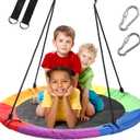 40 Inch Saucer Tree Swing for Kids, Outdoor Round Swing with Hanging Straps & Adjustable Ropes, Easy Assembly