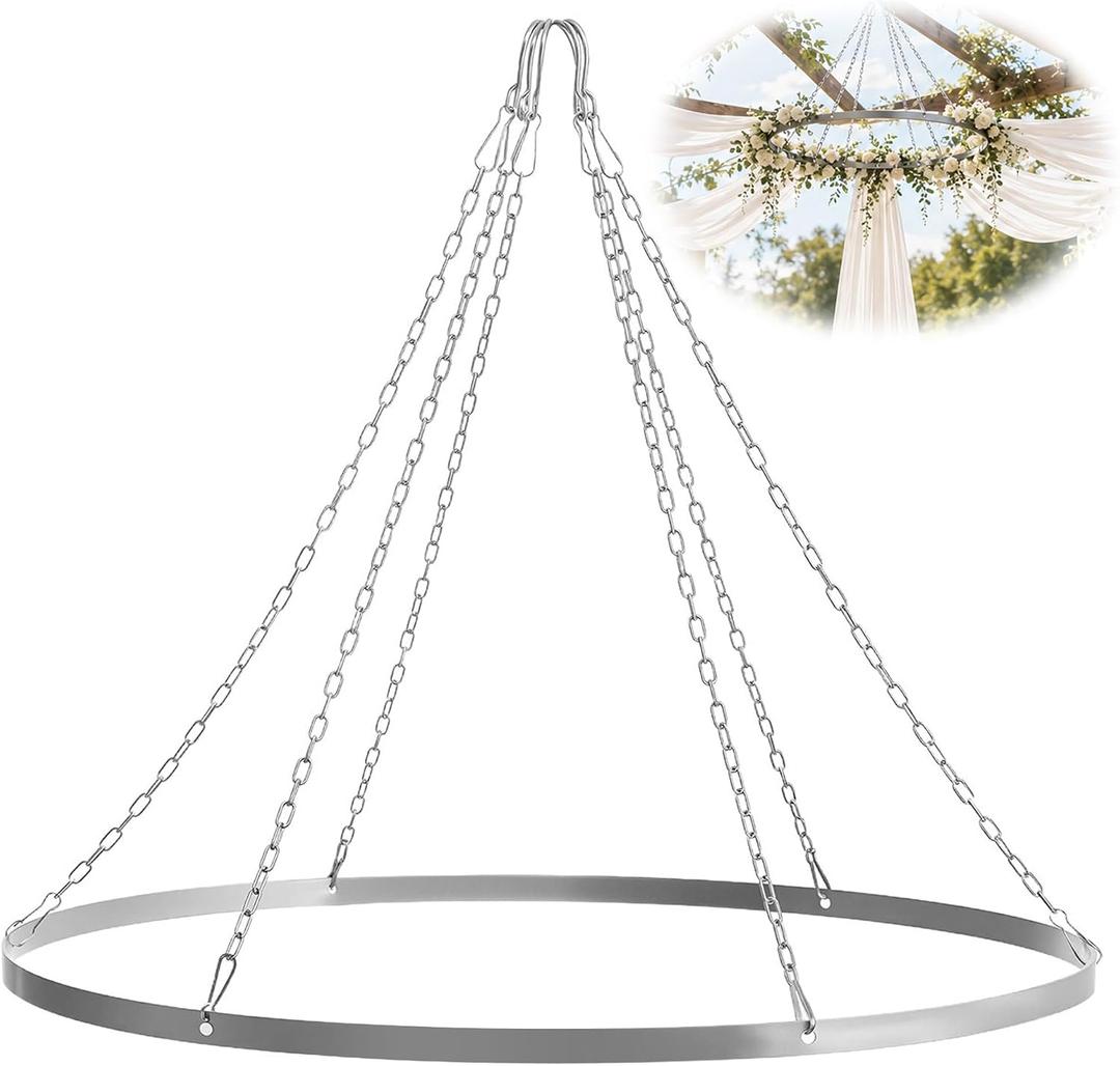 Ceiling Drapes Hanging Kit, 24 Inch Silver Hoop for 6 Panels