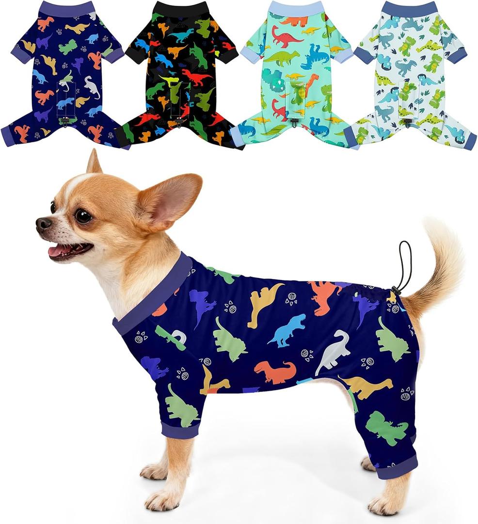 Bienbee Dog Pajamas, 4 Pack Dog Recovery Suit Shedding Suit Cute Soft Puppy Clothes Dogs Pjs Onesies Jammies Adjustable Breathable & Stretchy Clothes for Dogs Girl Boy Puppy-S
