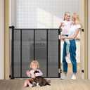 47" Extra Tall Retractable Baby Gates, Extends to 59" Wide, ExtraTall Retractable Safety Gate with Reinforced Strips, Retractable Tall Dog Gates for Doorways Mesh Baby Pet Gates Indoor, Black