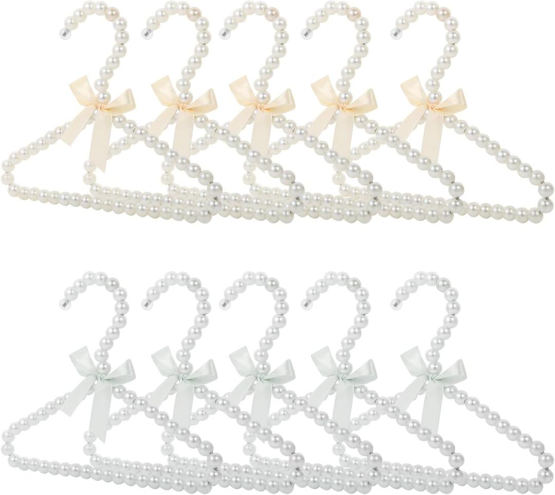 Pearl Hangers for Pet Clothes, Mini Clothing Hangers with Exquisite Design, Organize Your Wardrobe, Reliable Material, Wide Usage for Infant Baby Girls Boys Toddlers Dogs Cats (10PCS-White)