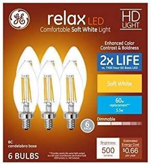 Soft White Decorative LED Candle Bulbs, 60W Replacement (6 Pack) by GE