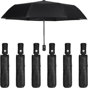 Jexine 6 Pcs Travel Compact Umbrella Automatic Open Close Windproof Small Light Backpack Purse Car Portable Collapsible Umbrella for Rain, Men Women (Black)