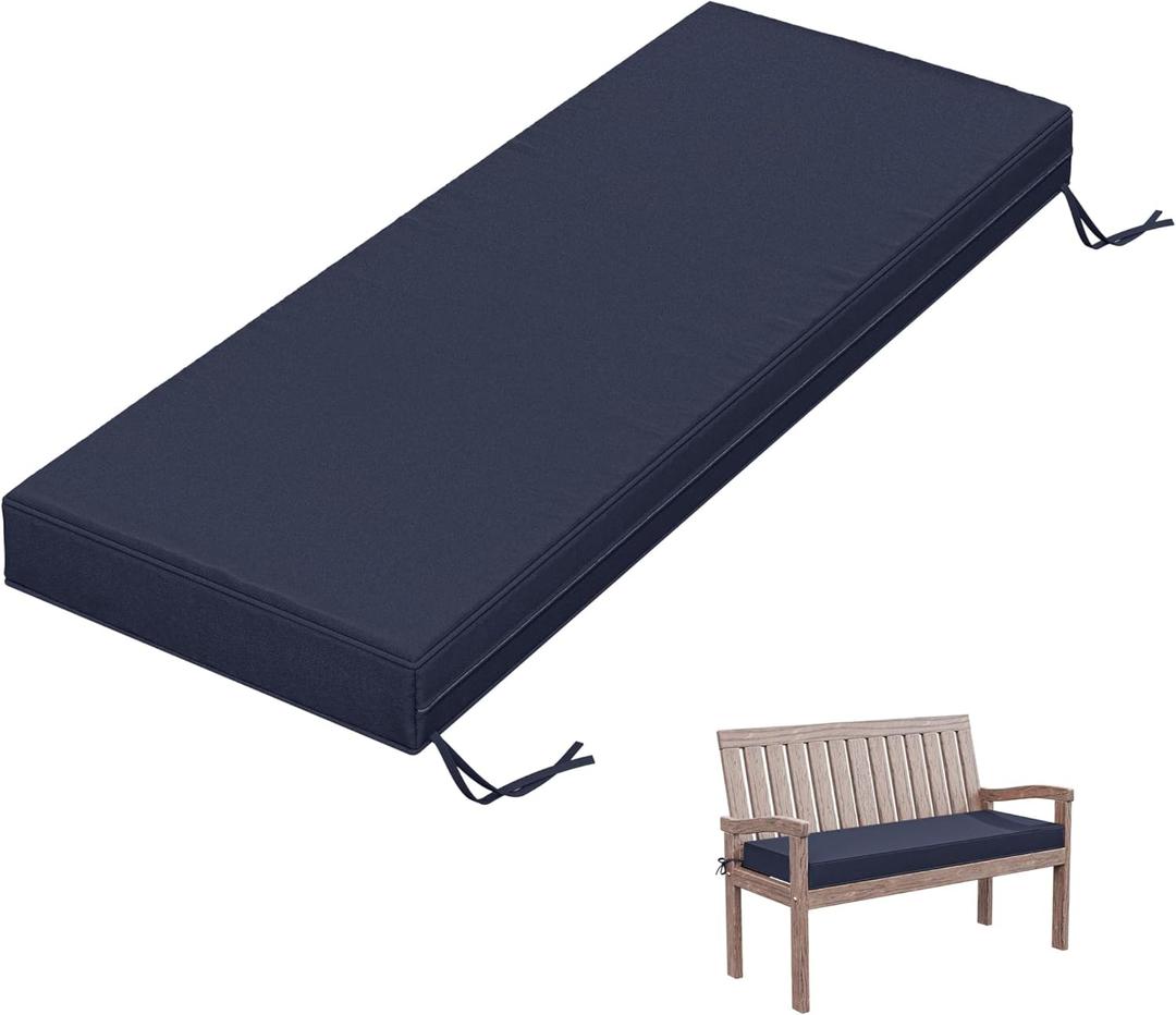 Outdoor Bench Cushion 48 X 18 X 3.5 Inch Thick Waterproof Patio Furniture Cushions, Patio Porch Swing Replacement Seat Pad with Tie Straps and Anti-Slip, for Backyard Garden, Navy Blue