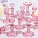 12pcs Taper Candle Holders, Candlestick Holders, Glass Candle Holder - Vintage Flower Design Candle Holders for Wedding, Baby Shower & Mother's Day Decorations (Pink) 