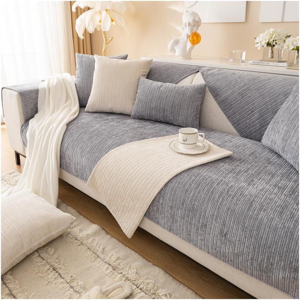 Chenille Sofa Slipcovers, Non Slip Couch Cover for All-Seasons, Furniture Protector Sofa Covers Sectional Couch Covers for Dogs Cats Pet (Grey, 70 * 120cm/28''x47'')