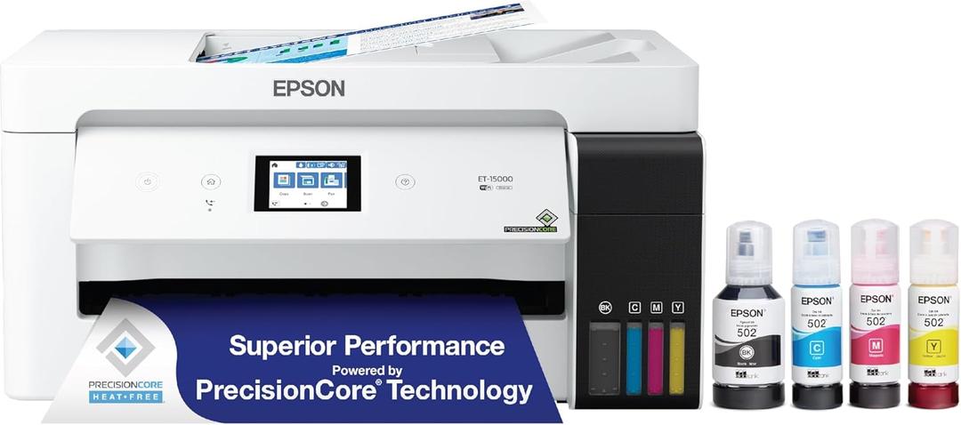 Epson EcoTank ET-15000 Wireless All-in-One Wide-Format Supertank Printer
Cartridge-free print, scan, copy, fax; up to 17 ppm, 13 x 19 in., Ethernet; ideal for home and small offices