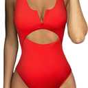 Meyeeka Womens One Piece Swimsuits Tummy Control Bathing Suit for Women Push Up Swimwear V Neck High Cut Monokini (Medium, Red)
