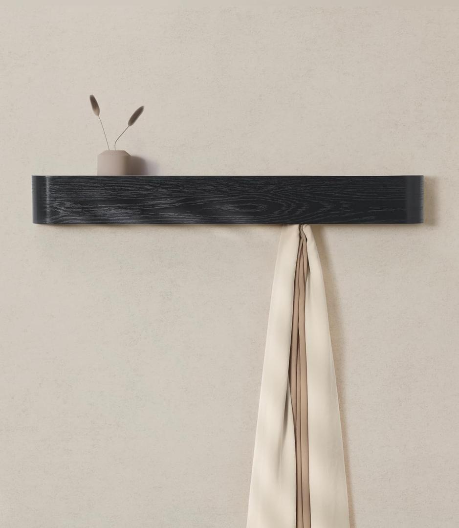 Perchero de pared 'Toke'  Perchero de diseo moderno con ganchos ocultos de pared  Perchero de panel de chapa de madera maciza  Roble, negro