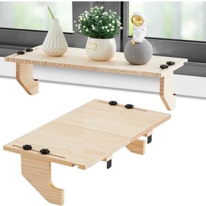 Chunful 2 Pcs Wooden Window Plant Shelf Stands 21.6*11.8 Inch Window Sill Extender No Drilling for Indoor Multiple Plants Space Saving