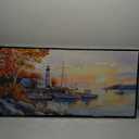 QZQCBLC Sunset Landscape Wall Art, Sea Harbor Lighthouse Ink Paintings Framed Artwork Homeward-bound Boat Soft Tone Wall Pictures for Living room Bedroom Bathroom Home Office Decor 20x40 IN (40L" x 20W", Orange White)