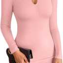VICHYIE Women Square Neck Ribbed Bodycon Tight Dress Long Sleeve Mid Thigh Pencil Above Knee Dresses (Pink, M)