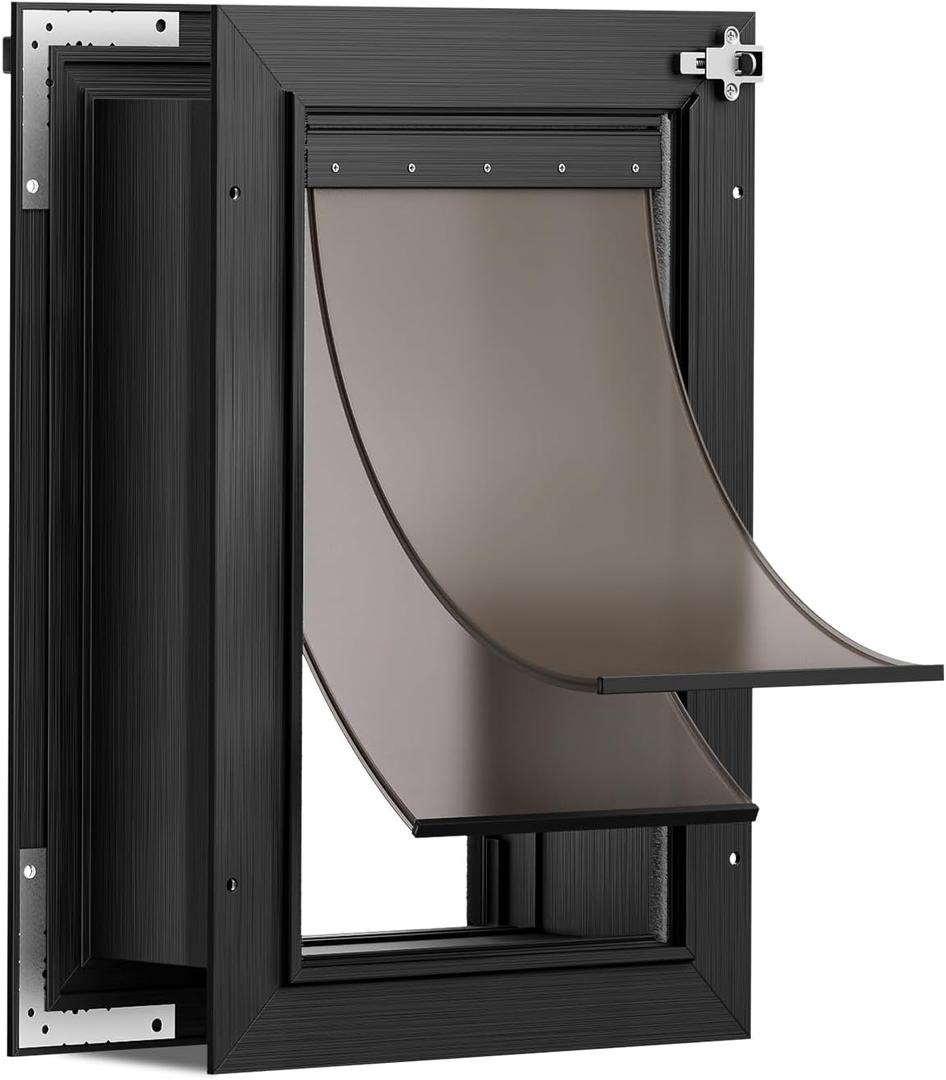 Dog Door Medium, Doggy Door, All Aluminum Doggie Door, Pet Door wall, 2 Magnetic Flaps Energy Efficient, Telescoping Tunnel for Interior & Exterior Walls, Pet Up to 45 Lb-Black