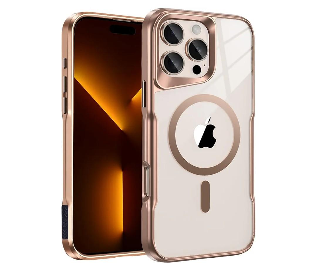 4 in 1,Ergonomic Magnetic for iPhone 16 Pro Max Case,with 2Pcs Tempered Screen Protector + 1Pcs Lens Protector,Military Grade Drop Protection (Gold, for iPhone 16 Pro Max, 6.9'')