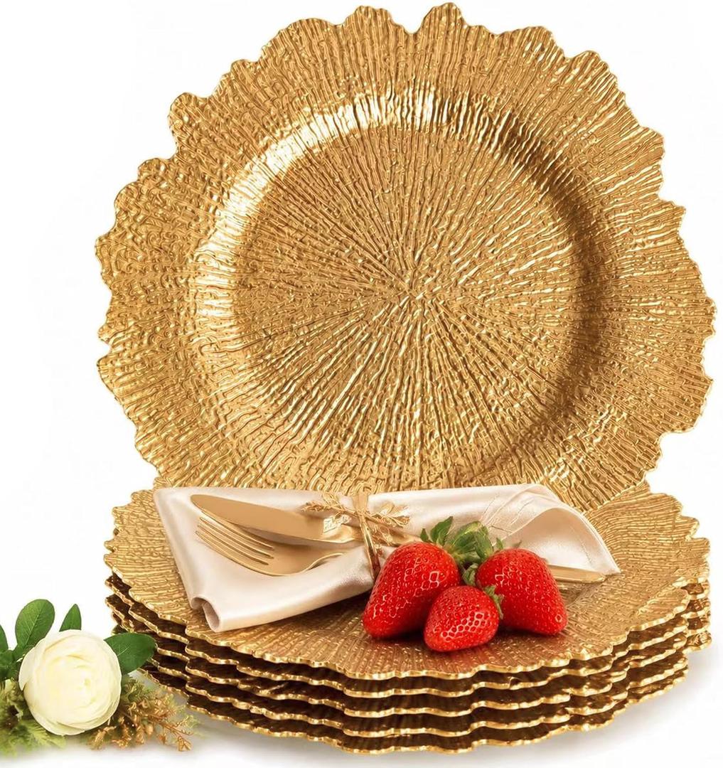 Gold Charger Plates bulk 100, 13" Gold Chargers for Dinner plates