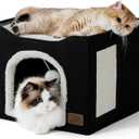 Bedsure Cat Beds for Indoor Cats - Large Cat Cave for Pet Cat House with Fluffy Ball Hanging and Scratch Pad, Foldable Cat Hideaway, 16.5x16.5x13 inches, Black