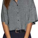 Cicy Bell Womens Half Sleeve Cardigan Sweaters Cropped Button Down Tops Oversized Lightweight Ribbed Knit Summer Outfits (Large, Dark Grey)