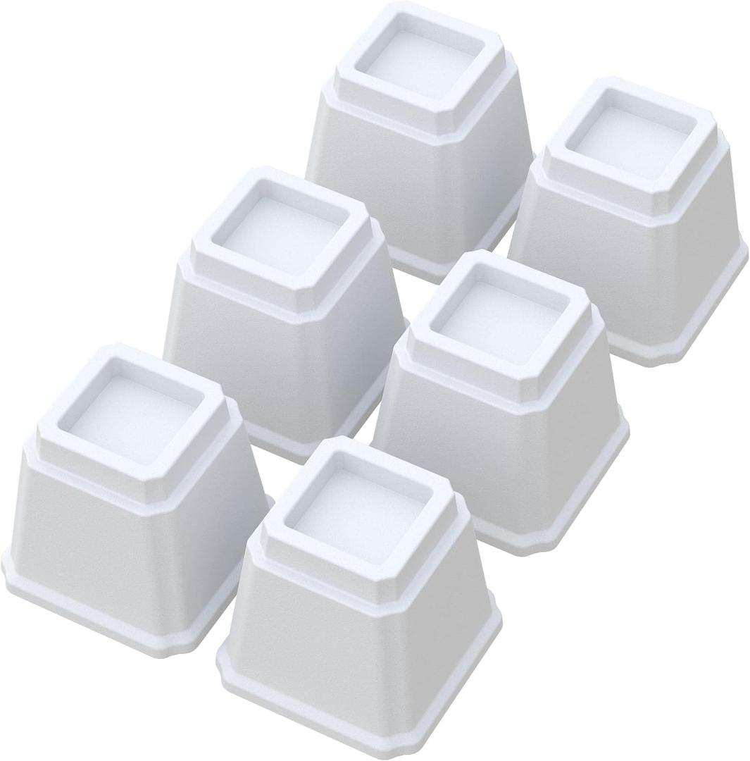 Bed Risers Heavy Duty 5 Inches Bed Elevators, Set of 6 Lifts Up 3,000 lbs Furniture Riser for Sofa and Table, White