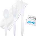 Bulk Heavy Weight Cutlery Individually Wrapped White Plastic Cutlery Knife, Spoon, Fork Pack with Napkin and Salt and Pepper Packets - Extra Strong & Resistant (400PK)