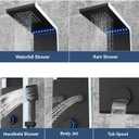 ELLO&ALLO LED Shower Panel Tower System with Shelf, Rainfall Shower Head and Rain Massage System with Body Jets, Stainless Steel Bathroom Fixtures, Matte Black&Slive
